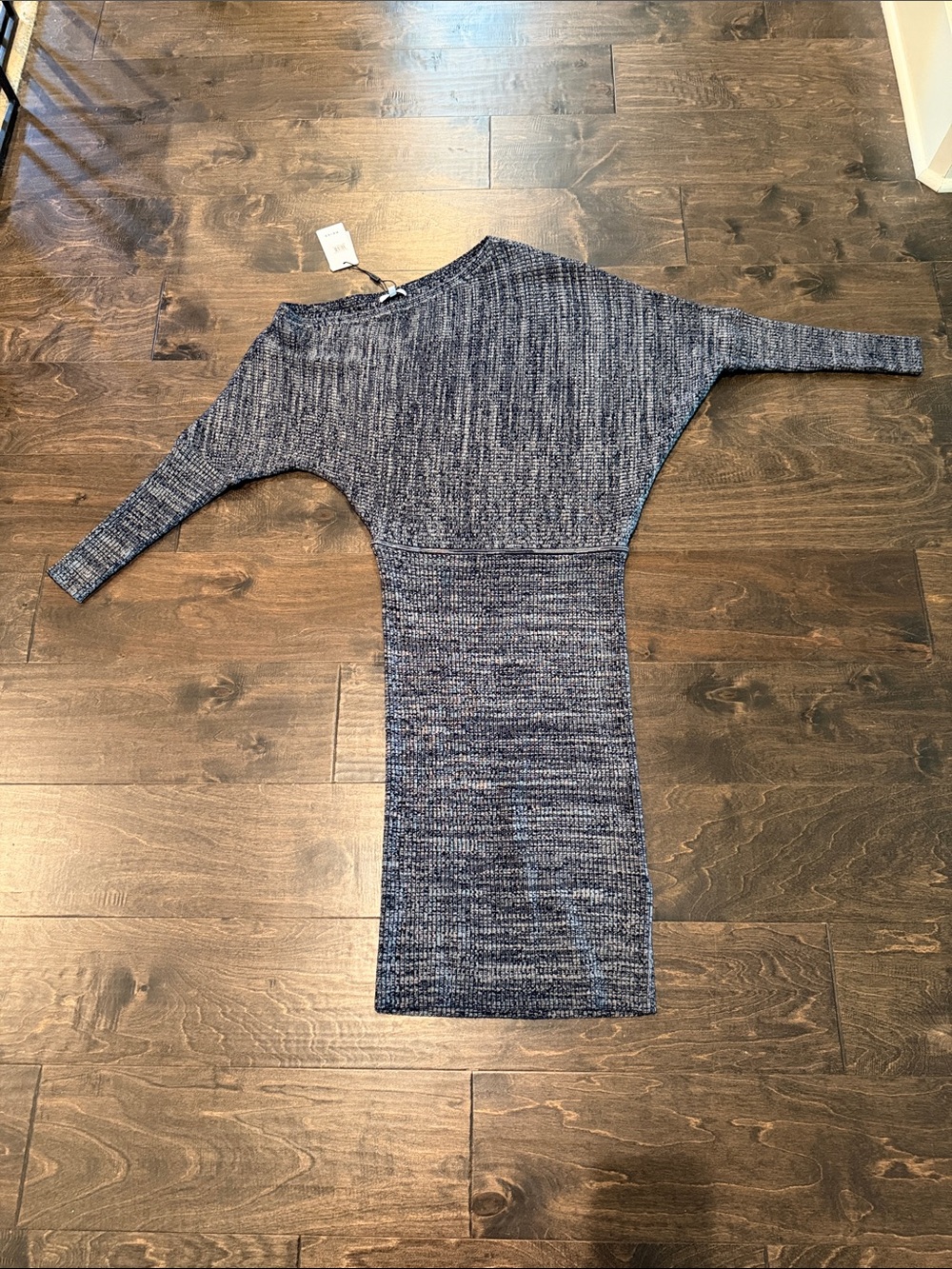 Reiss Navy Marled Long-Sleeve Knit Midi Dress